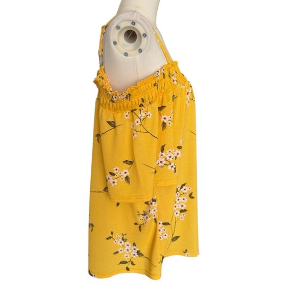 Melloday Yellow Floral Off Shoulder Strap Short Sleeve Pullover Top Women's XL - Picture 5 of 9